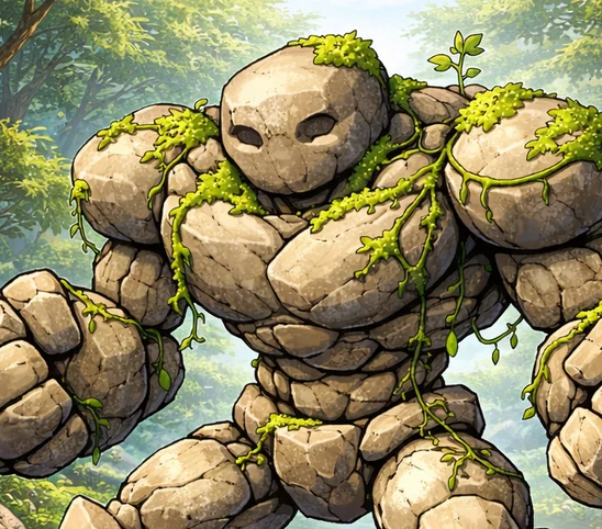 Stone Golem, an Earth magic creature of the Arcane family in the Mythica bestiary