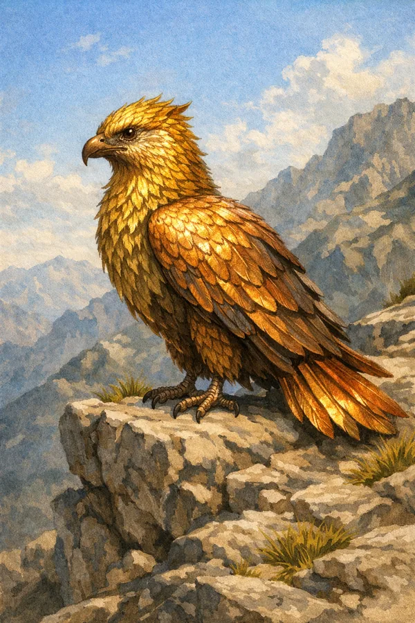 Alicanto, a Light magic creature of the Swiftwing family in the Mythica bestiary