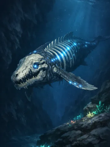 Bone Whale, a Shadow magic creature of the Deepfin family in the Mythica bestiary