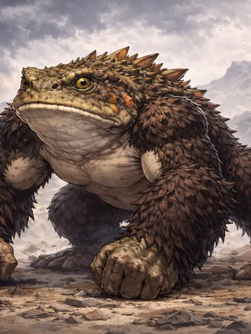Brawler Frog, an Earth magic creature of the Slipskin family in the Mythica bestiary