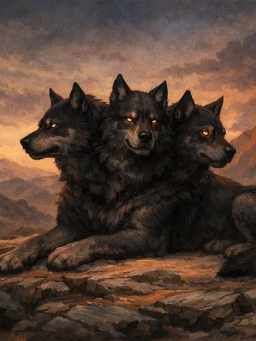Cerberus, a Fire magic creature of the Clampjaw family in the Mythica bestiary