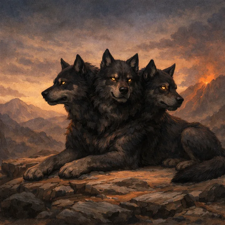 Cerberus, a Fire magic creature of the Clampjaw family in the Mythica bestiary