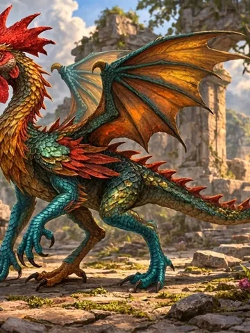 Cockatrice, an Earth magic creature of the Toughscale family in the Mythica bestiary
