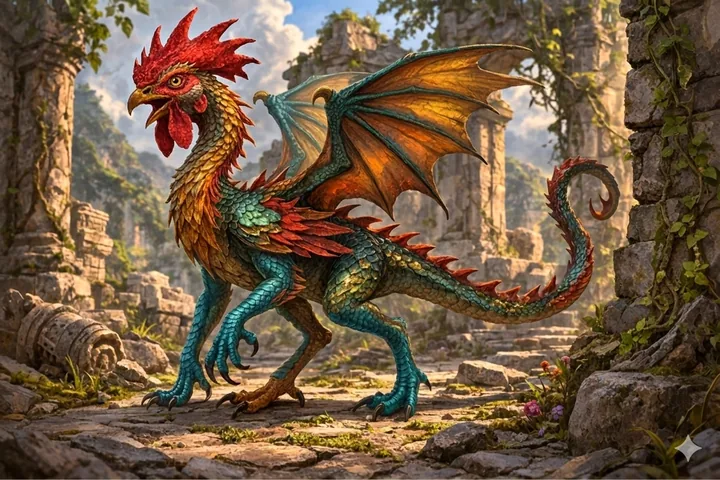 Cockatrice, an Earth magic creature of the Toughscale family in the Mythica bestiary