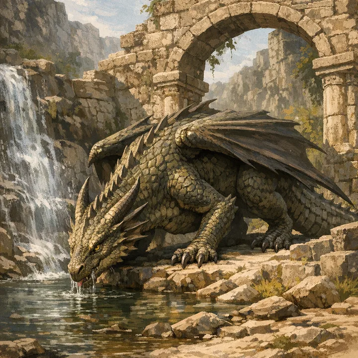 Dragon, a Fire magic creature of the Toughscale family in the Mythica bestiary