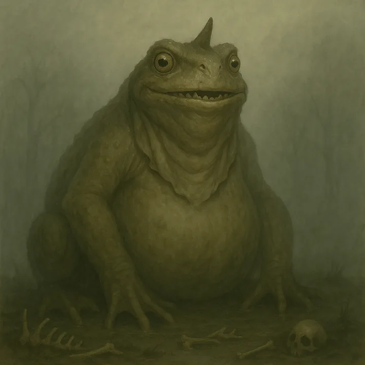 Monstrous Toad, a Shadow magic creature of the Slipskin family in the Mythica bestiary