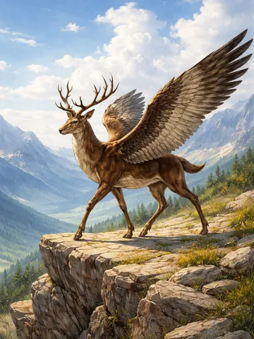 Peryton, a Sky magic creature of the Direhorn family in the Mythica bestiary