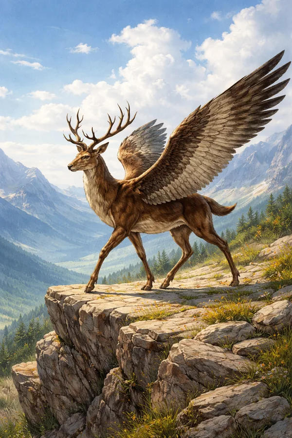 Peryton, a Sky magic creature of the Direhorn family in the Mythica bestiary