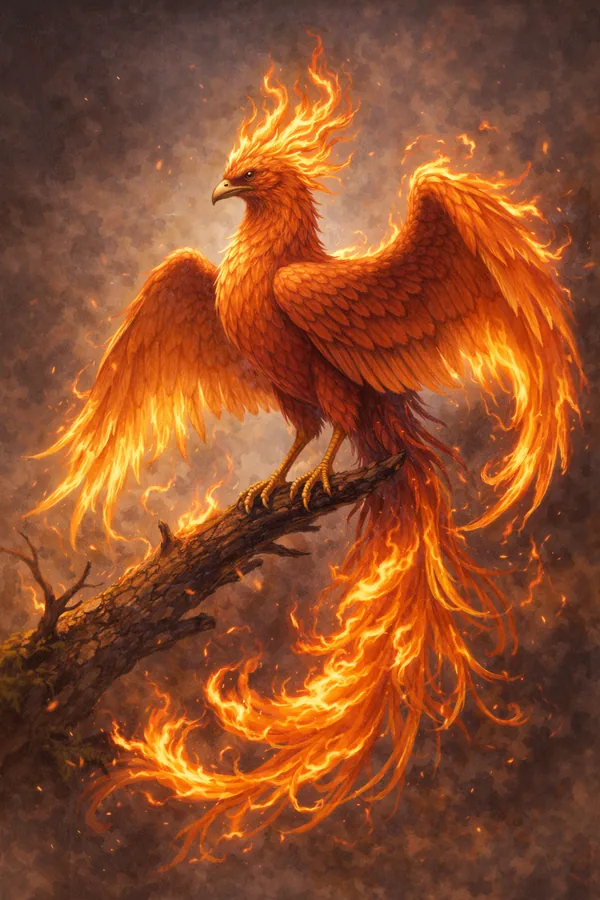 Phoenix, a Fire magic creature of the Swiftwing family in the Mythica bestiary