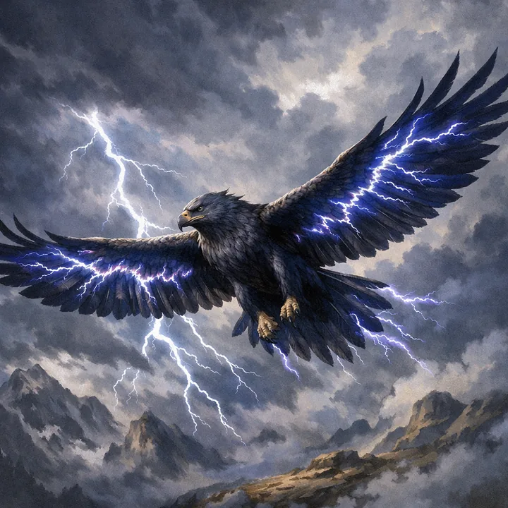Thunderbird, a Sky magic creature of the Swiftwing family in the Mythica bestiary