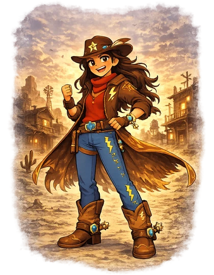 A cowgirl adventurer in a frontier town, the Wild World era of Mythica